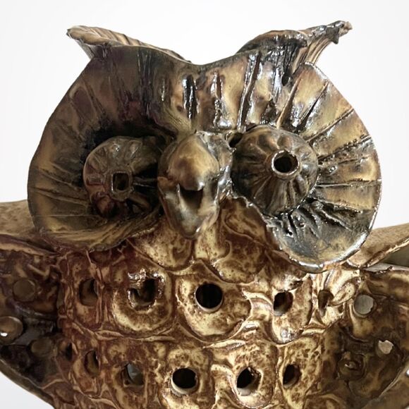 Rare Rustic Mid-Century Handmade Ceramic Owl | Fine Art Collectible - OOAK - Picture 3 of 4